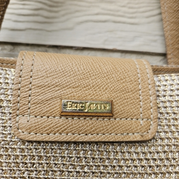Eric Javits beige straw top handle bag with gold metallic flecks FLAWED - Picture 8 of 14